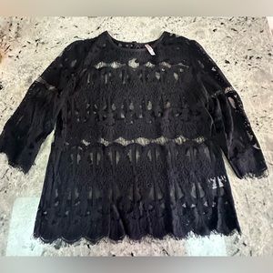 Black Lace Blouse with Tie Neck Back